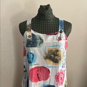 New Collection Linen Dress One Size Bold Abstract Print Red Blue Yellow NWT